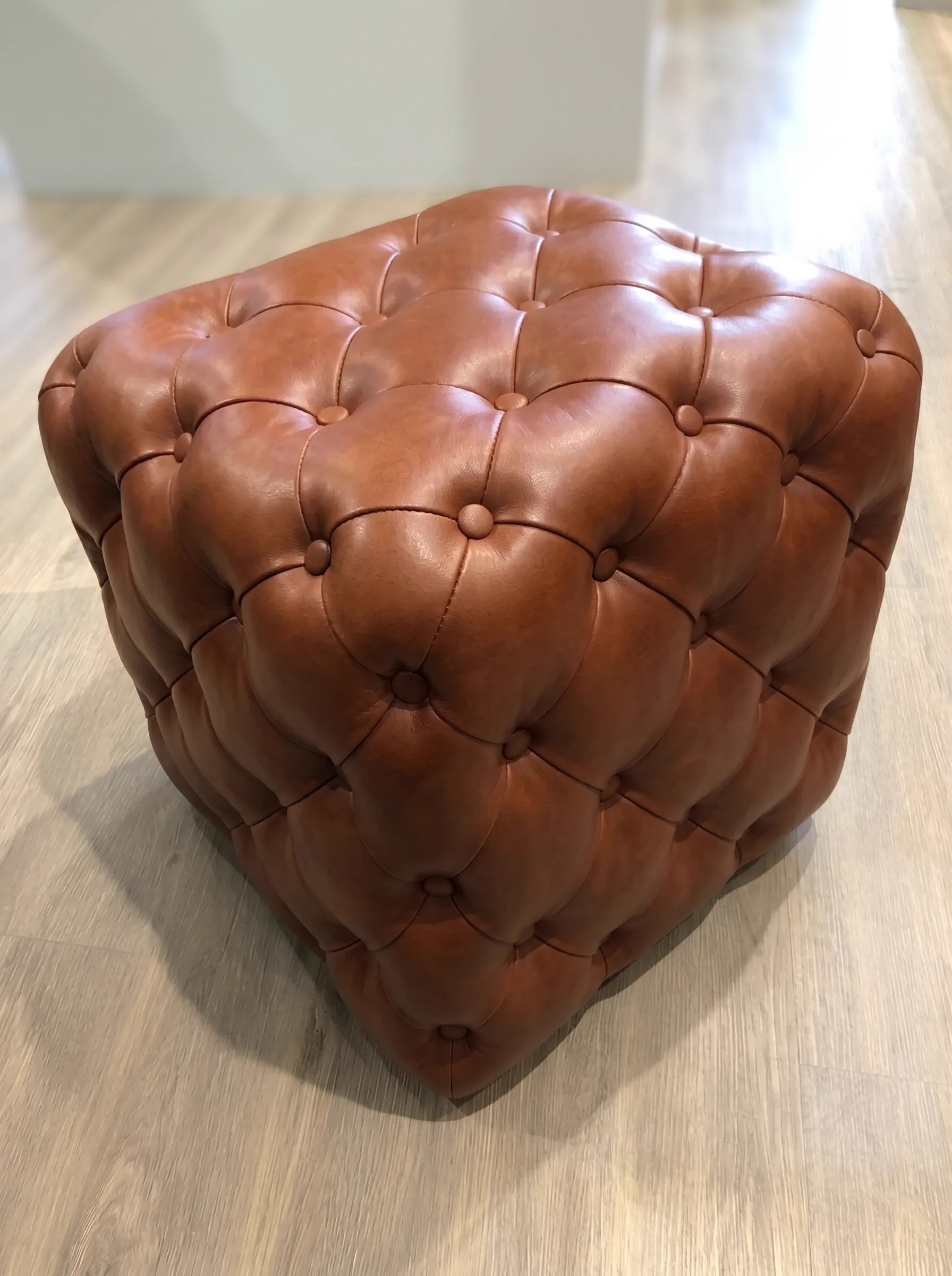 Brown leather sofa after recolour and conditioning